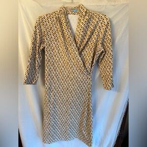 J. Mclaughlin Panama Faux Wrap Dress Size XS  Tan Blue Catalina Cloth Work